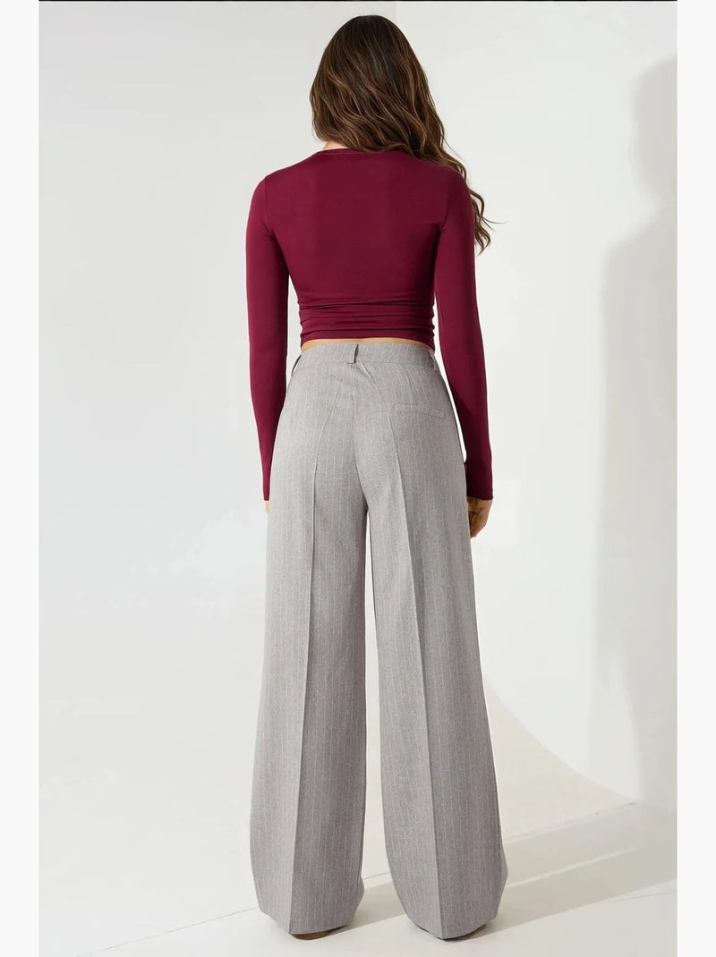 Pantalon palazzo à taille haute et jambes larges à rayures hiccup Gris - Kiabi