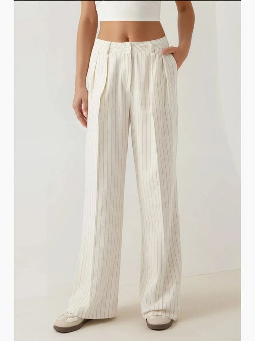 Pantalon palazzo à taille haute et jambes larges à rayures hiccup - Kiabi Pantalon palazzo à taille haute et jambes larges à rayures hiccup - Kiabi