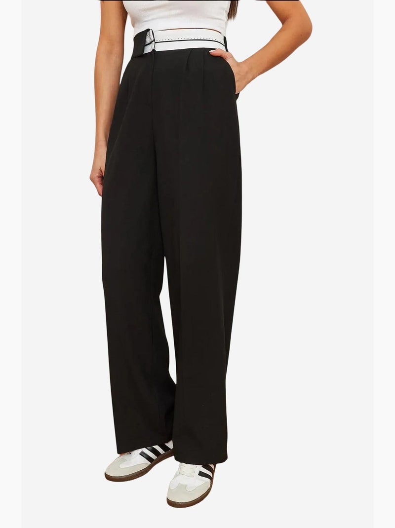 Pantalon palazzo boutonné à taille asymétrique et jambe large lucci Noir - Kiabi