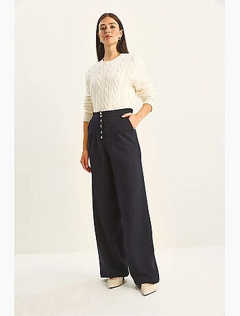 Pantalon palazzo en denim taille haute et jambes larges lucci