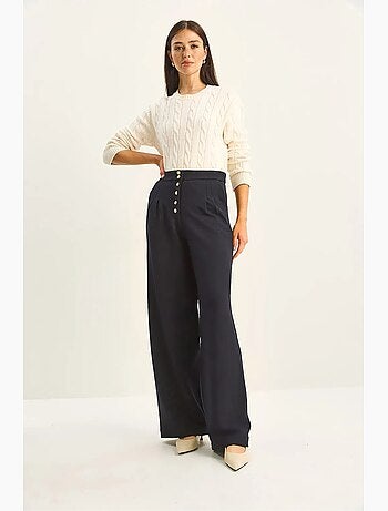 Pantalon palazzo en denim taille haute et jambes larges lucci