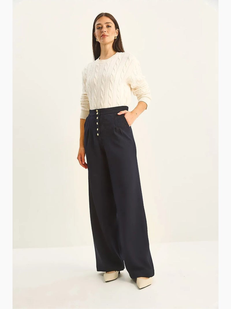 Pantalon palazzo en denim taille haute et jambes larges lucci Bleu marine - Kiabi