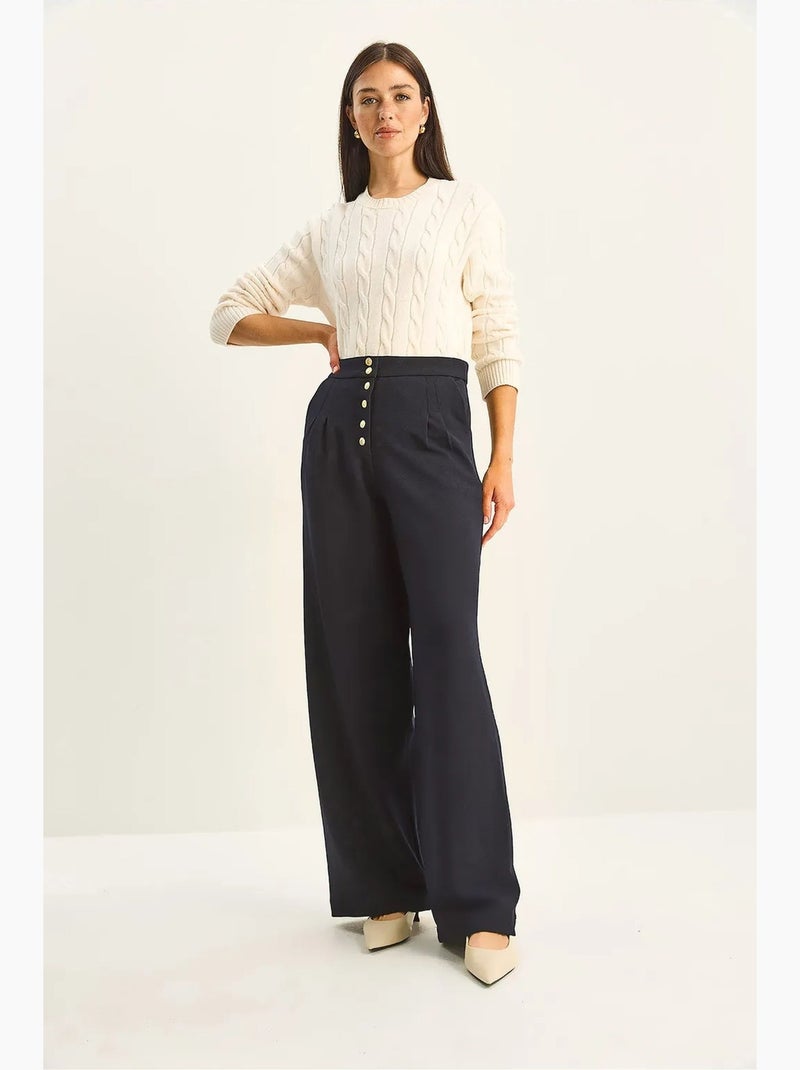 Pantalon palazzo en denim taille haute et jambes larges lucci Bleu marine - Kiabi