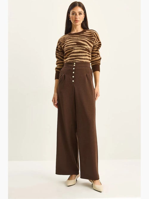 Pantalon palazzo en denim taille haute et jambes larges lucci - Kiabi Pantalon palazzo en denim taille haute et jambes larges lucci - Kiabi