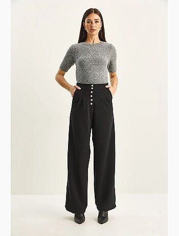 Pantalon palazzo en denim taille haute et jambes larges lucci