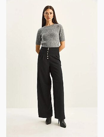 Pantalon palazzo en denim taille haute et jambes larges lucci