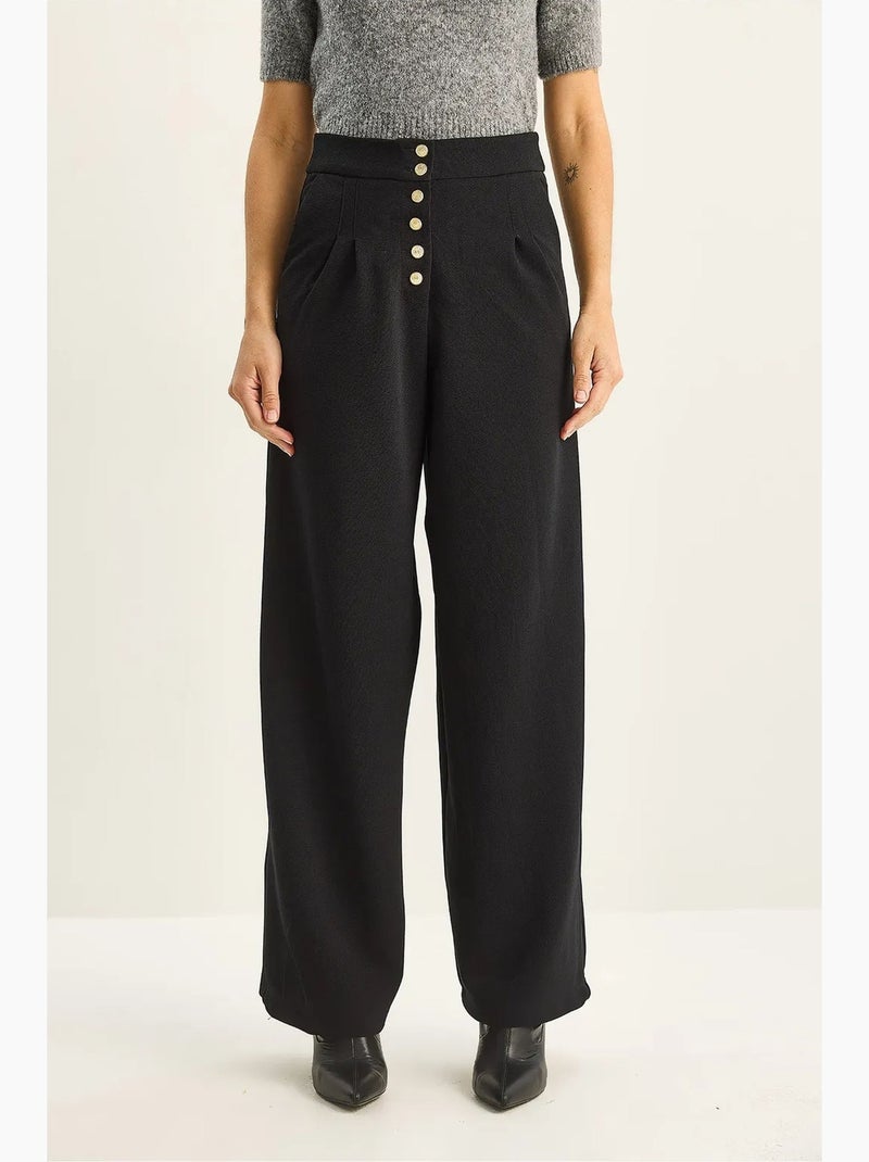 Pantalon palazzo en denim taille haute et jambes larges lucci Noir - Kiabi