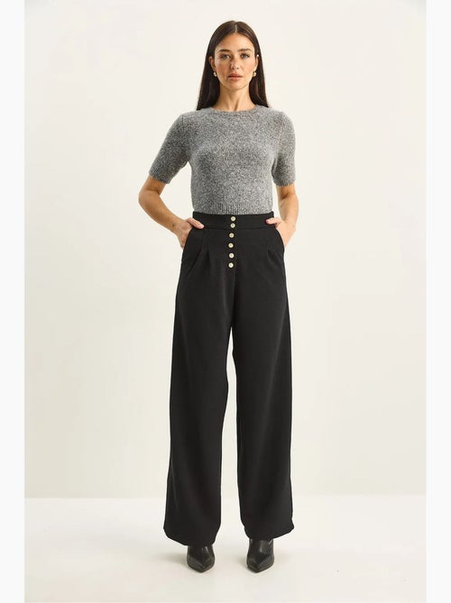 Pantalon palazzo en denim taille haute et jambes larges lucci - Kiabi Pantalon palazzo en denim taille haute et jambes larges lucci - Kiabi