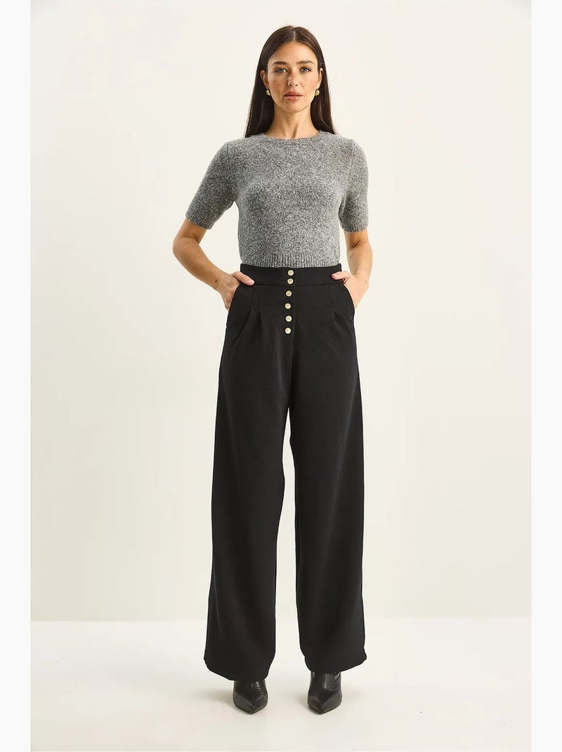 Pantalon palazzo en denim taille haute et jambes larges lucci Noir - Kiabi