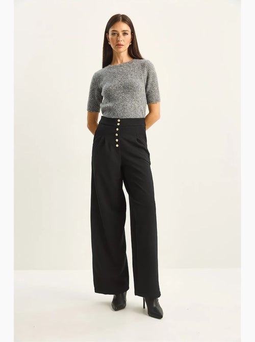 Pantalon palazzo en denim taille haute et jambes larges lucci - Kiabi Pantalon palazzo en denim taille haute et jambes larges lucci - Kiabi
