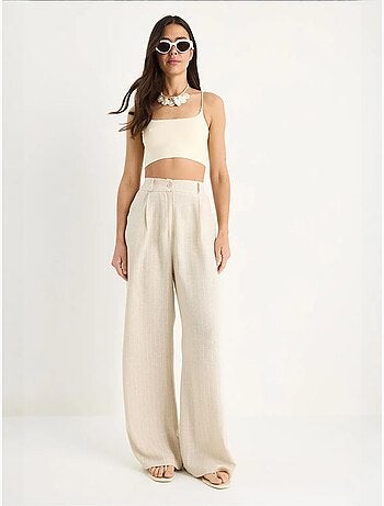 Pantalon palazzo en lin à fines rayures et poches lucci