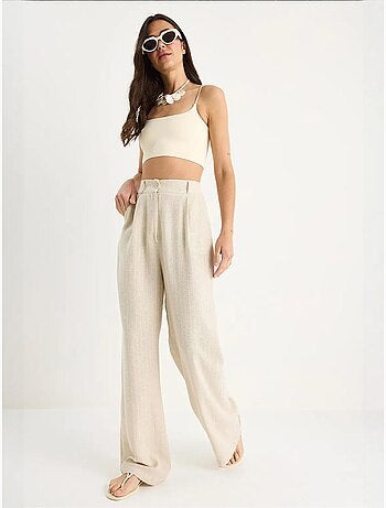 Pantalon palazzo en lin à fines rayures et poches lucci
