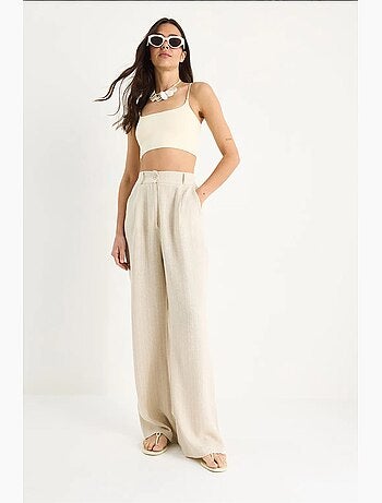 Pantalon palazzo en lin à fines rayures et poches lucci