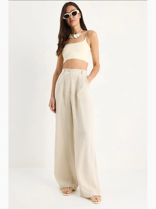Pantalon palazzo en lin à fines rayures et poches lucci - Kiabi