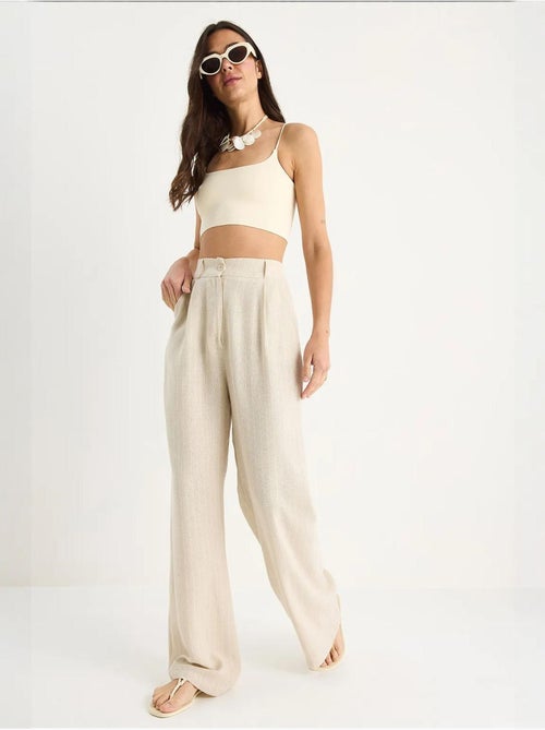 Pantalon palazzo en lin à fines rayures et poches lucci - Kiabi