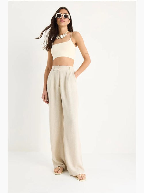 Pantalon palazzo en lin à fines rayures et poches lucci - Kiabi