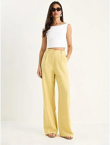 Pantalon palazzo en lin à taille haute et détails plissés bianco lucci