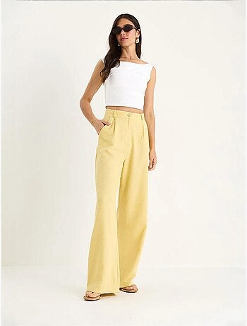 Pantalon palazzo en lin à taille haute et détails plissés bianco lucci