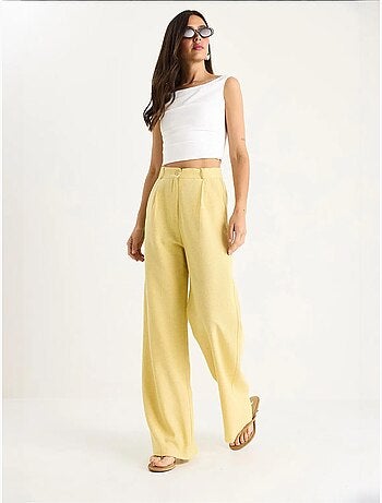 Pantalon palazzo en lin à taille haute et détails plissés bianco lucci