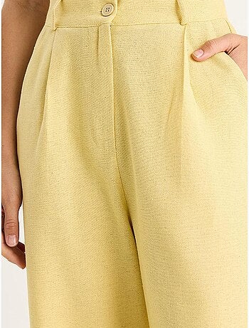 Pantalon palazzo en lin à taille haute et détails plissés bianco lucci