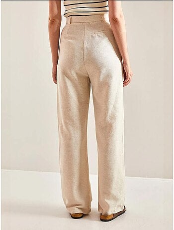 Pantalon palazzo en lin à taille haute et détails plissés bianco lucci