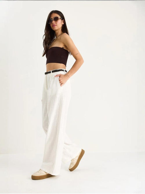 Pantalon palazzo en lin avec ceinture en paille et détails de poche lucci - Kiabi