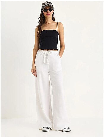 Pantalon palazzo en lin avec poches à taille élastique bianco lucci