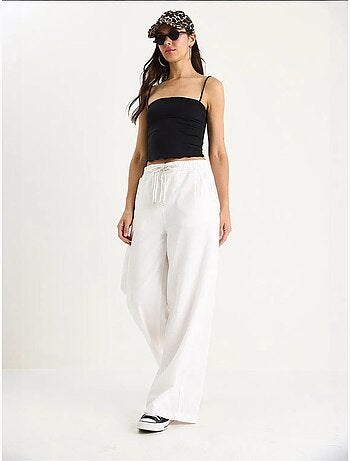 Pantalon palazzo en lin avec poches à taille élastique bianco lucci