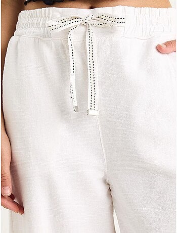 Pantalon palazzo en lin avec poches à taille élastique bianco lucci