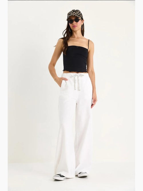 Pantalon palazzo en lin avec poches à taille élastique bianco lucci - Kiabi