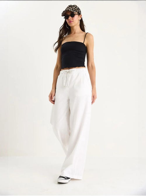 Pantalon palazzo en lin avec poches à taille élastique bianco lucci - Kiabi