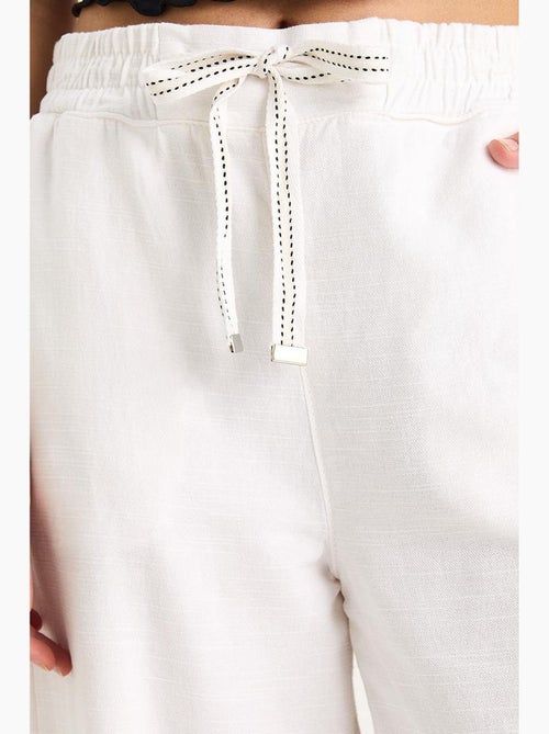 Pantalon palazzo en lin avec poches à taille élastique bianco lucci - Kiabi