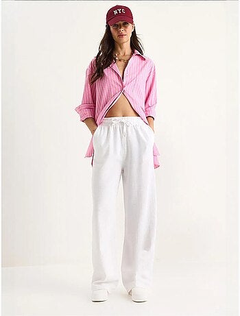 Pantalon palazzo en lin avec taille élastique et poches bianco lucci