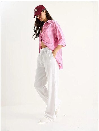 Pantalon palazzo en lin avec taille élastique et poches bianco lucci