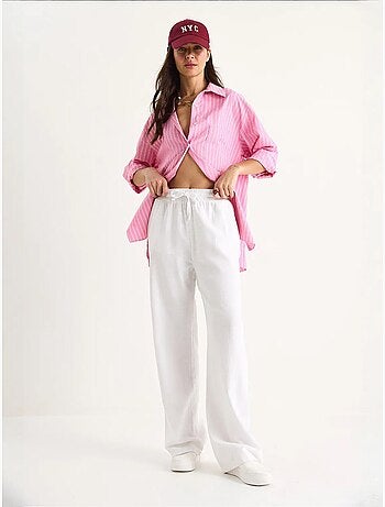 Pantalon palazzo en lin avec taille élastique et poches bianco lucci