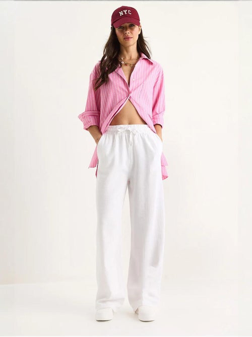 Pantalon palazzo en lin avec taille élastique et poches bianco lucci - Kiabi Pantalon palazzo en lin avec taille élastique et poches bianco lucci - Kiabi
