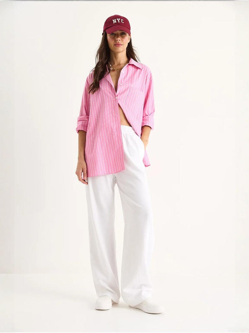 Pantalon palazzo en lin avec taille élastique et poches bianco lucci Blanc - Kiabi