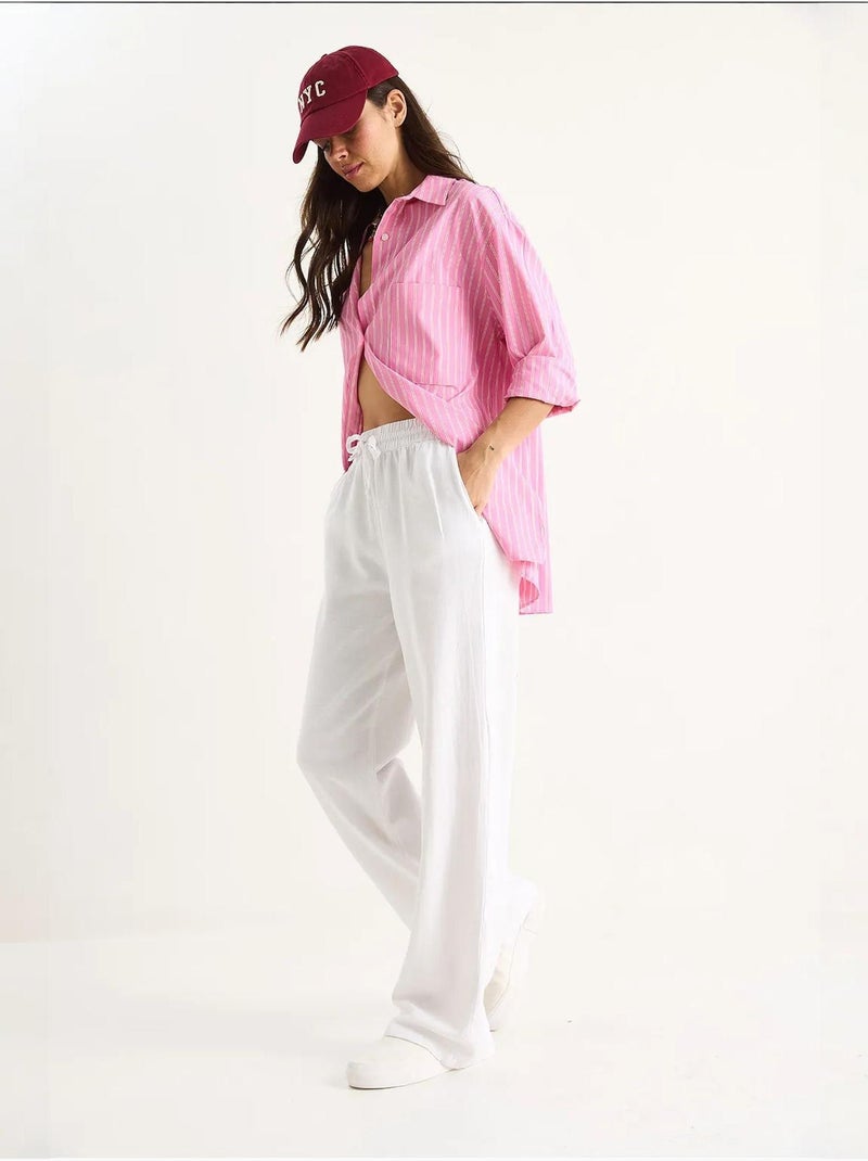 Pantalon palazzo en lin avec taille élastique et poches bianco lucci Blanc - Kiabi