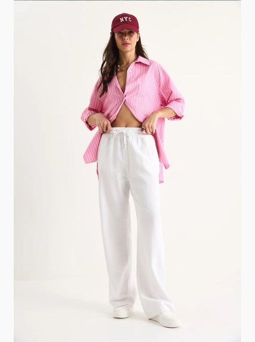 Pantalon palazzo en lin avec taille élastique et poches bianco lucci - Kiabi Pantalon palazzo en lin avec taille élastique et poches bianco lucci - Kiabi
