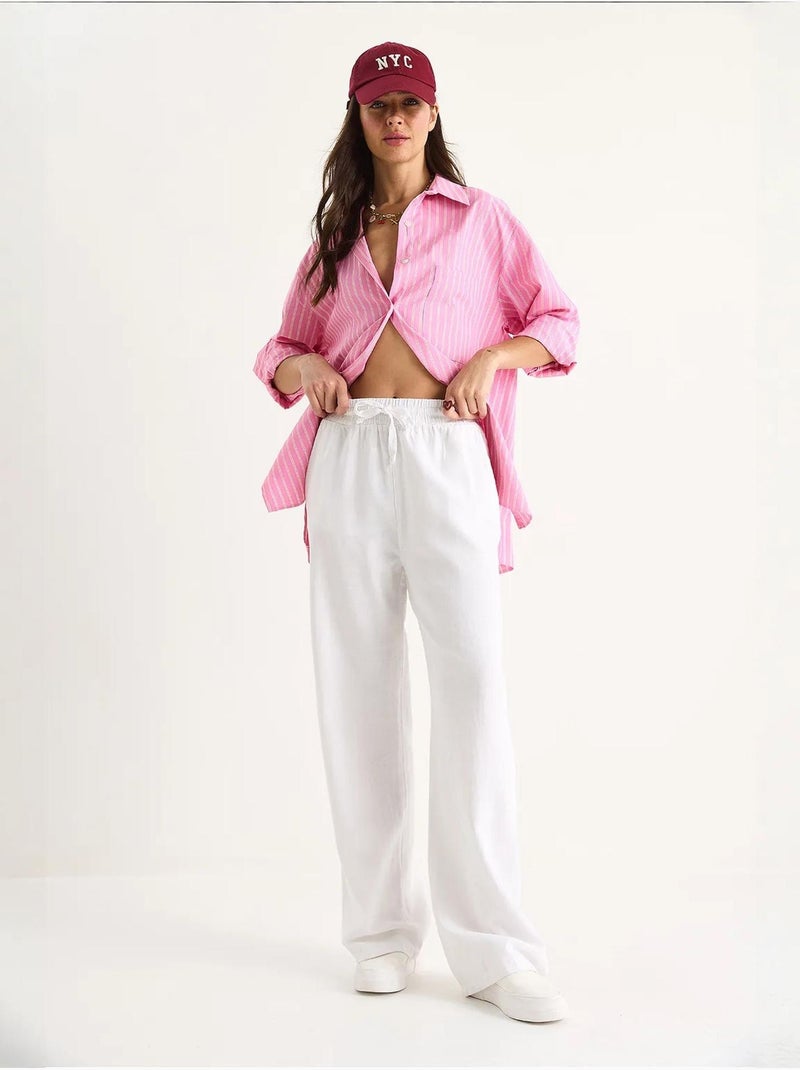 Pantalon palazzo en lin avec taille élastique et poches bianco lucci Blanc - Kiabi