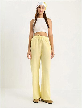 Pantalon palazzo en lin avec taille élastique et poches bianco lucci