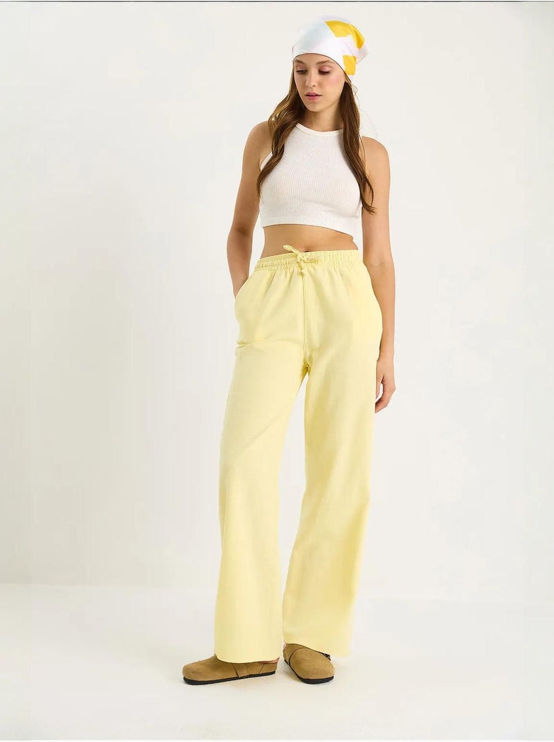 Pantalon palazzo en lin avec taille élastique et poches bianco lucci Jaune citron - Kiabi