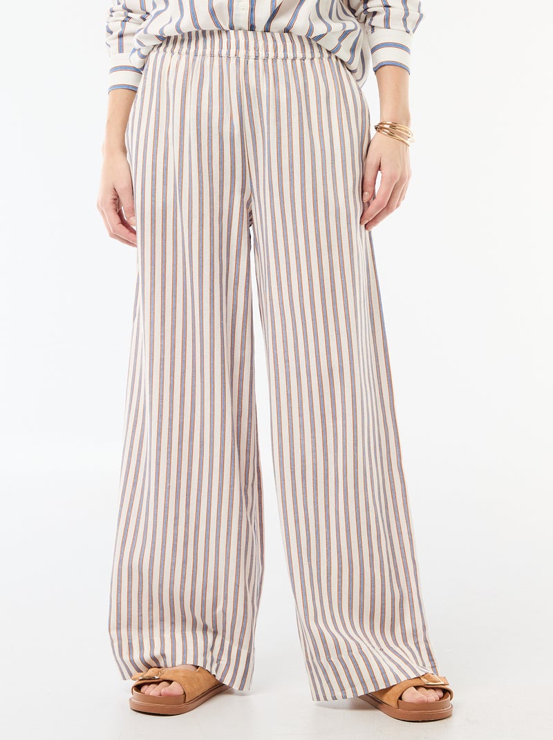 Pantalon palazzo en lin mélangé Beige - Kiabi