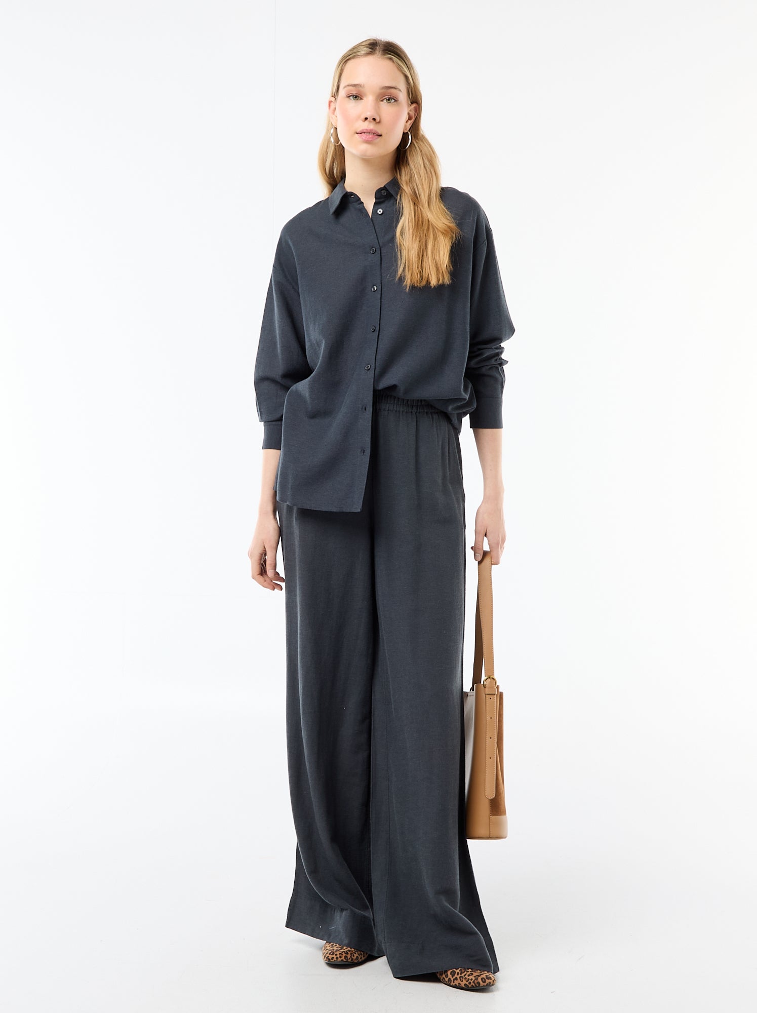 Pantalon palazzo en lin mélangé