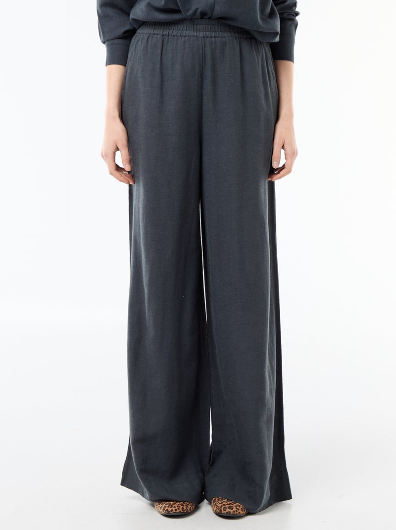 Pantalon palazzo en lin mélangé Bleu - Kiabi