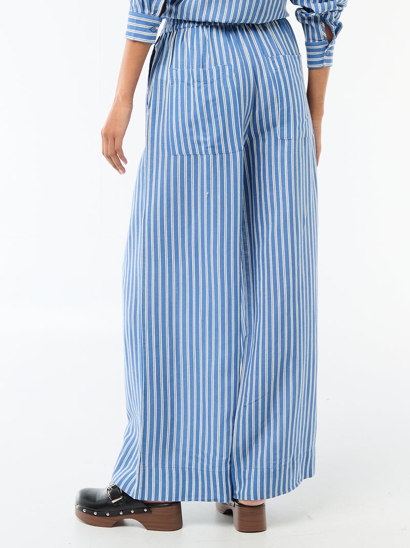 Pantalon palazzo en lin mélangé Bleu - Kiabi