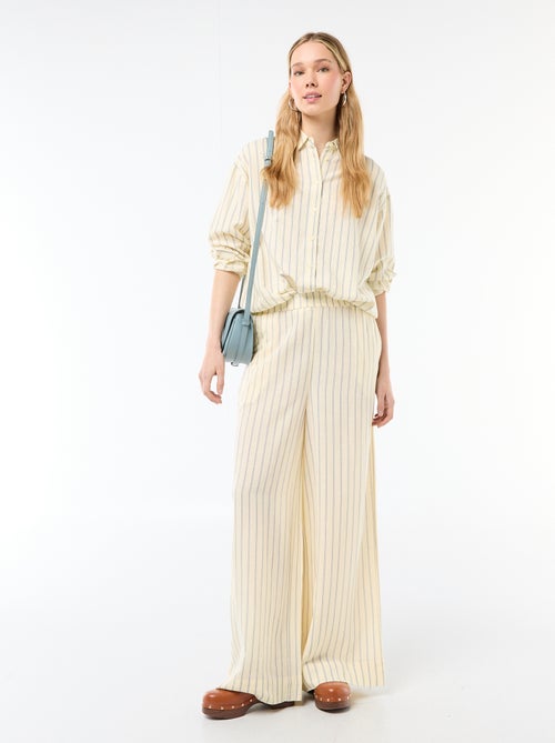 Pantalon palazzo en lin mélangé - Kiabi