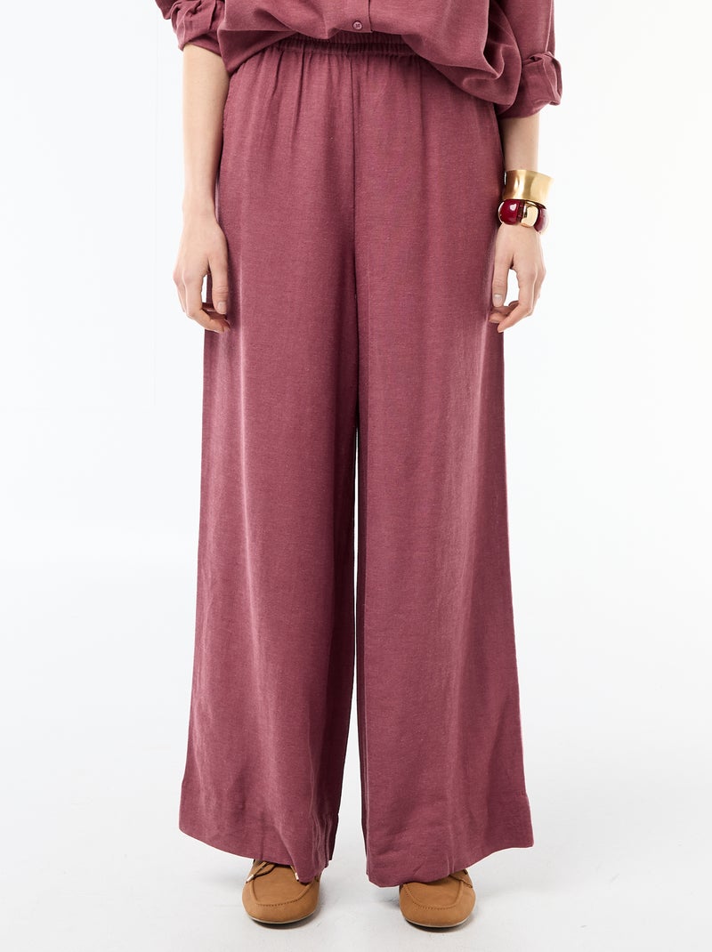 Pantalon palazzo en lin mélangé Rose - Kiabi
