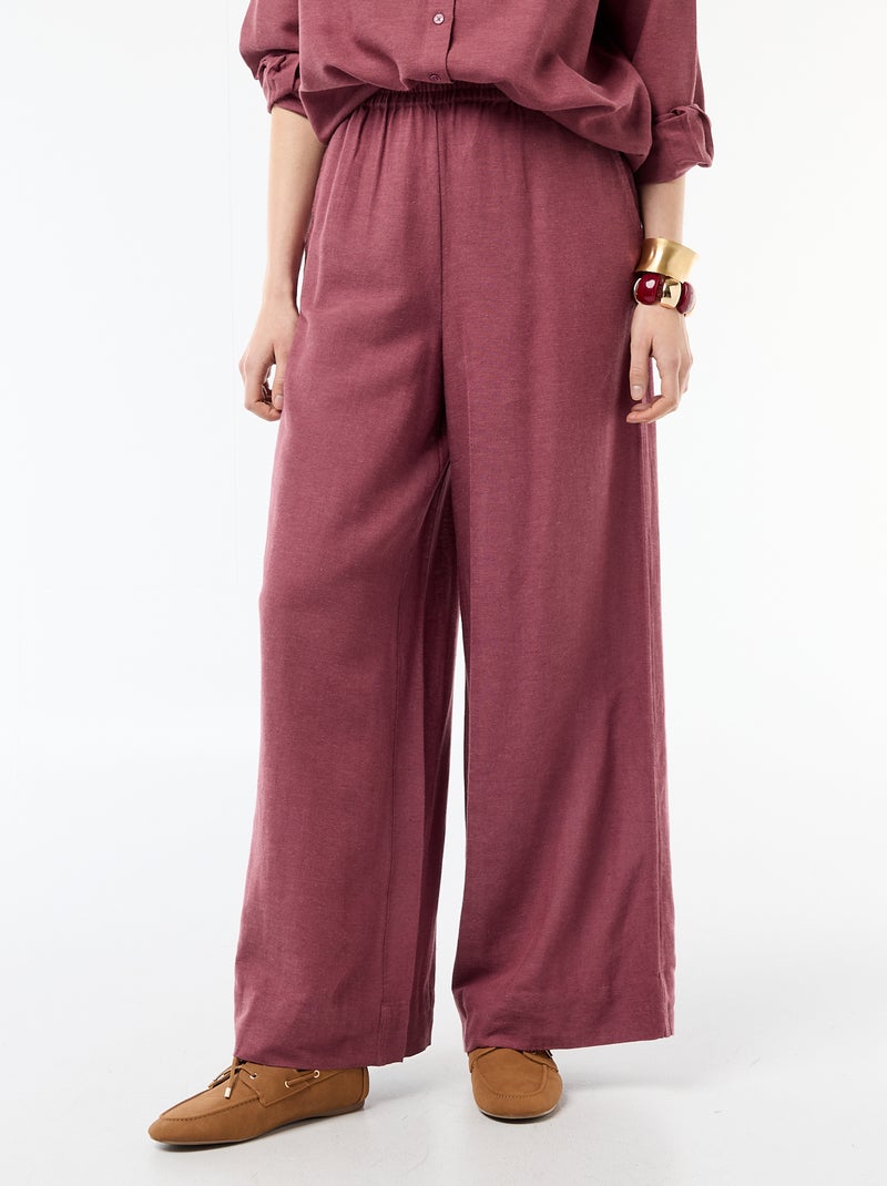 Pantalon palazzo en lin mélangé Rose - Kiabi