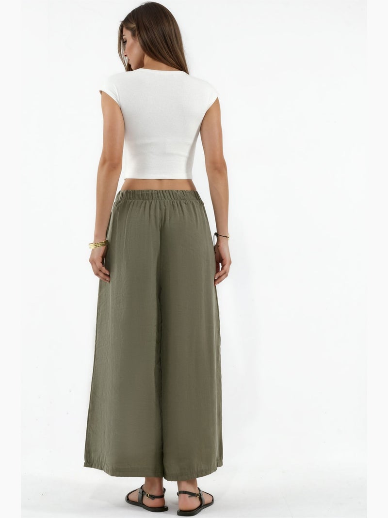 Pantalon palazzo en modal à jambes larges hiccup Kaki - Kiabi